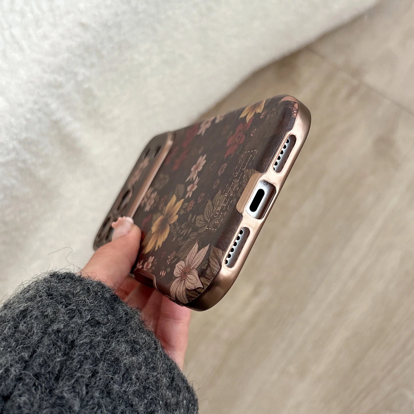 Retro Floral Leather Phone Case for iPhone
