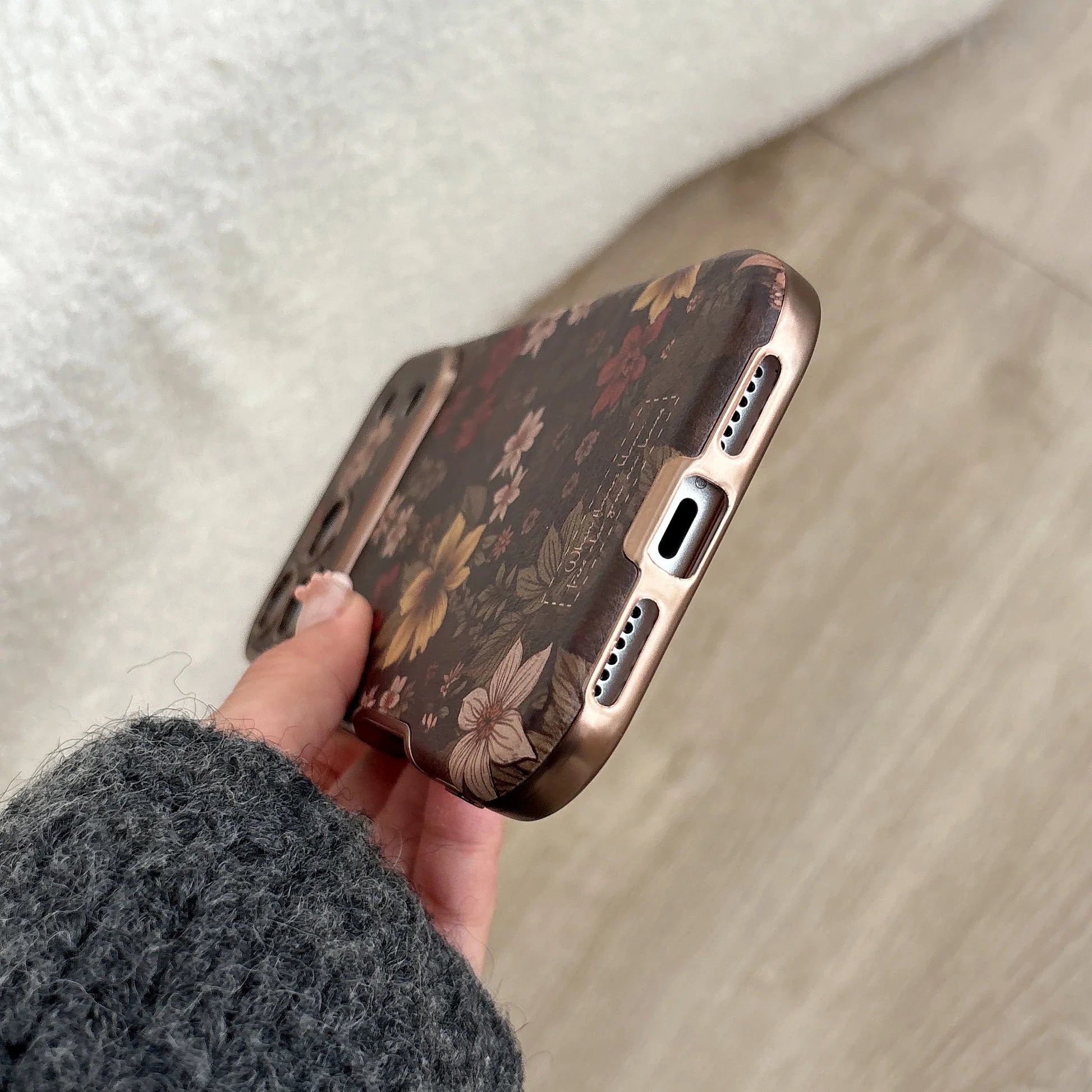 Retro Floral Leather Phone Case for iPhone