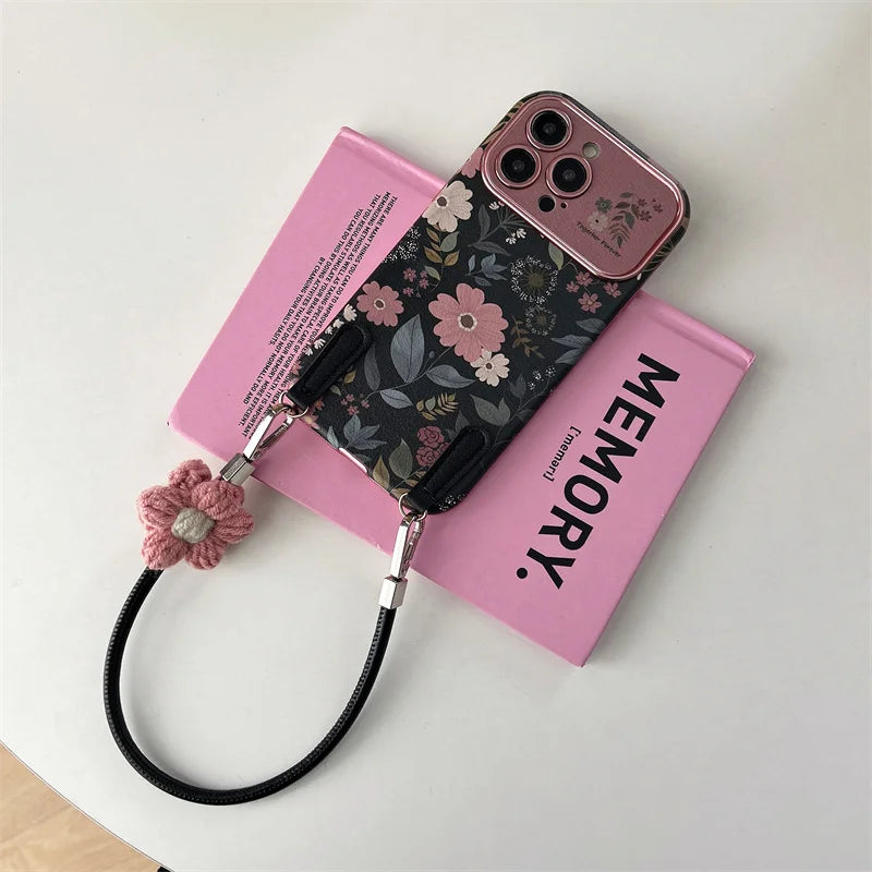 Retro Chrysanthemum Phone Case with Wrist Strap