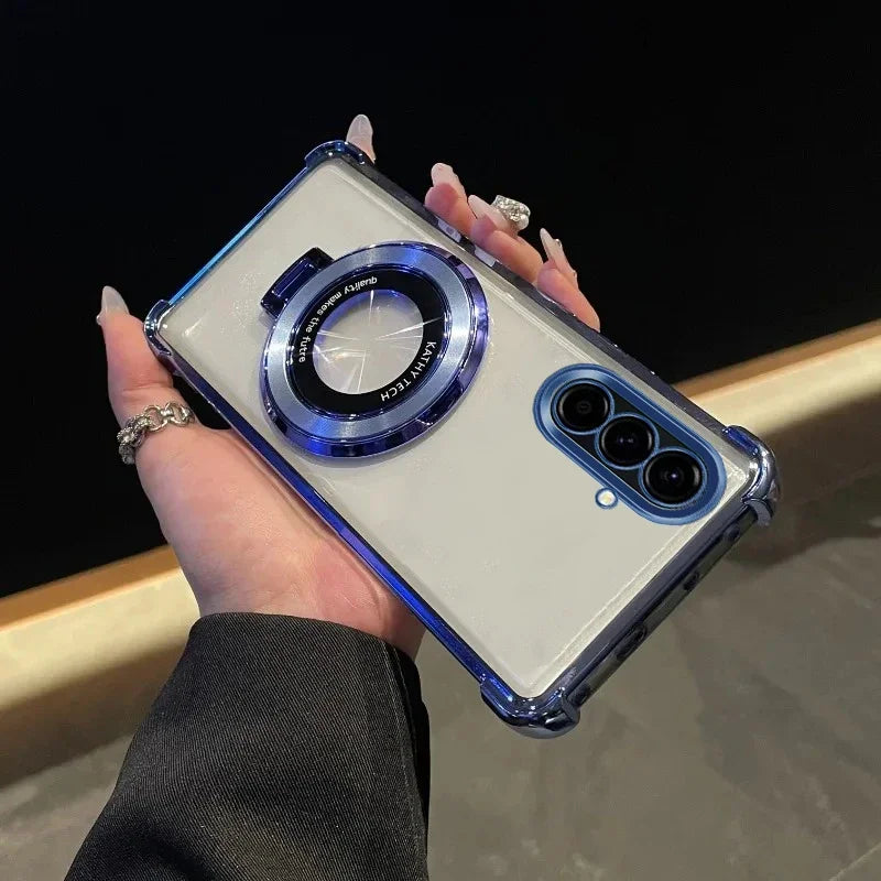 Samsung Galaxy A Case with Stand, Shockproof, Clear and Luxury Plated