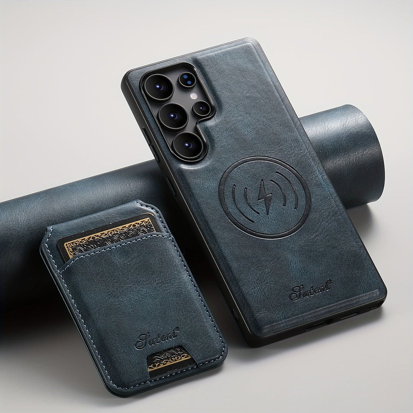 Premium Magnetic Leather Case with Wireless Charging, Stand and Card Holder for Samsung