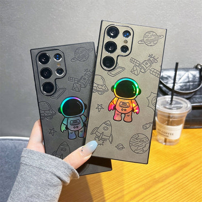 Premium Laser Astronaut Leather Case for Samsung, Reinforced Protection and Unique Style