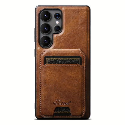 Premium Magnetic Leather Case with Wireless Charging, Stand and Card Holder for Samsung