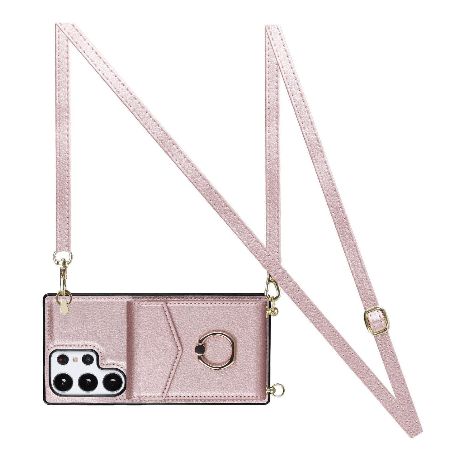 Samsung Wallet Case with Crossbody Strap and Card Holder, Adjustable Ring Stand