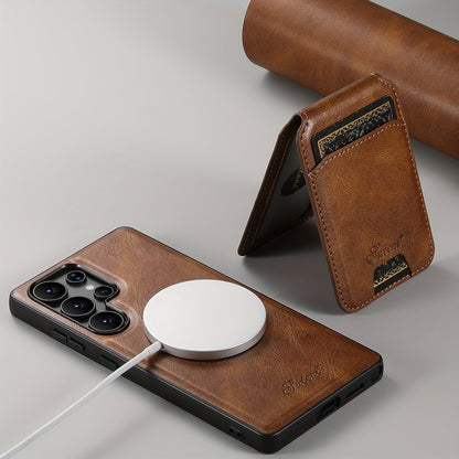 Premium Magnetic Leather Case with Wireless Charging, Stand and Card Holder for Samsung