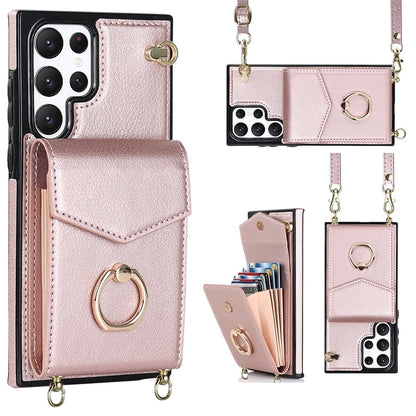 Samsung Wallet Case with Crossbody Strap and Card Holder, Adjustable Ring Stand