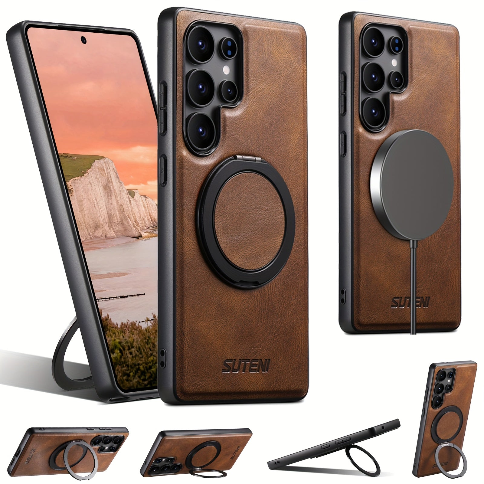 Premium Galaxy Case: 360° Rotating Ring, Magnetic, Synthetic Leather