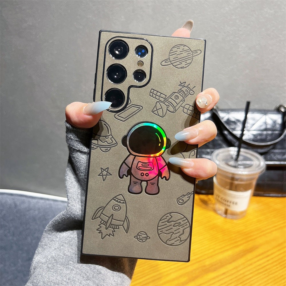 Premium Laser Astronaut Leather Case for Samsung, Reinforced Protection and Unique Style