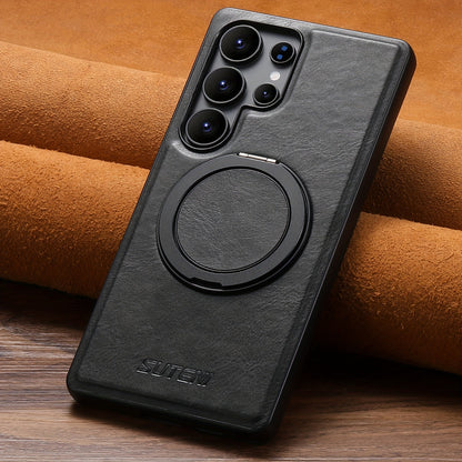 Premium Galaxy Case: 360° Rotating Ring, Magnetic, Synthetic Leather