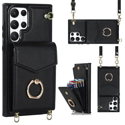 Samsung Wallet Case with Crossbody Strap and Card Holder, Adjustable Ring Stand