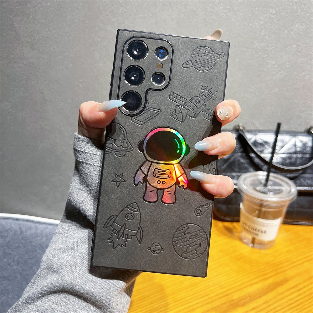 Premium Laser Astronaut Leather Case for Samsung, Reinforced Protection and Unique Style