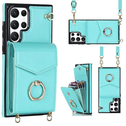 Samsung Wallet Case with Crossbody Strap and Card Holder, Adjustable Ring Stand